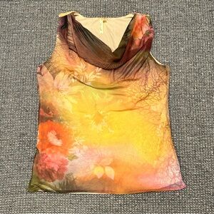 Chenault Sleeveless Floral Cowl Neck Top in Yellow and Orange